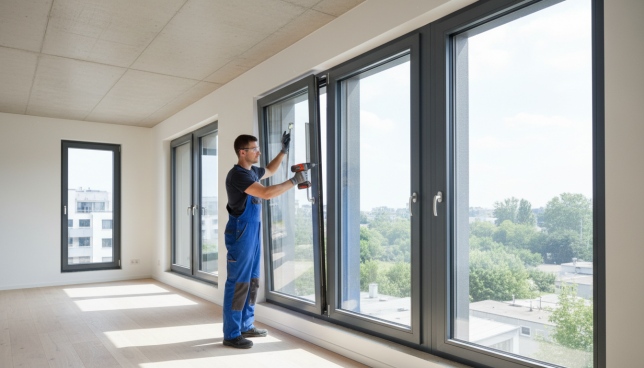 maßgefertigte Kunststoff-Alu Fenster Installation maßgefertigte Kunststoff-Alu Fenster Installation